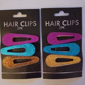 Hair Accessories Clips Barrettes Glittery 2 Pks of 3 New